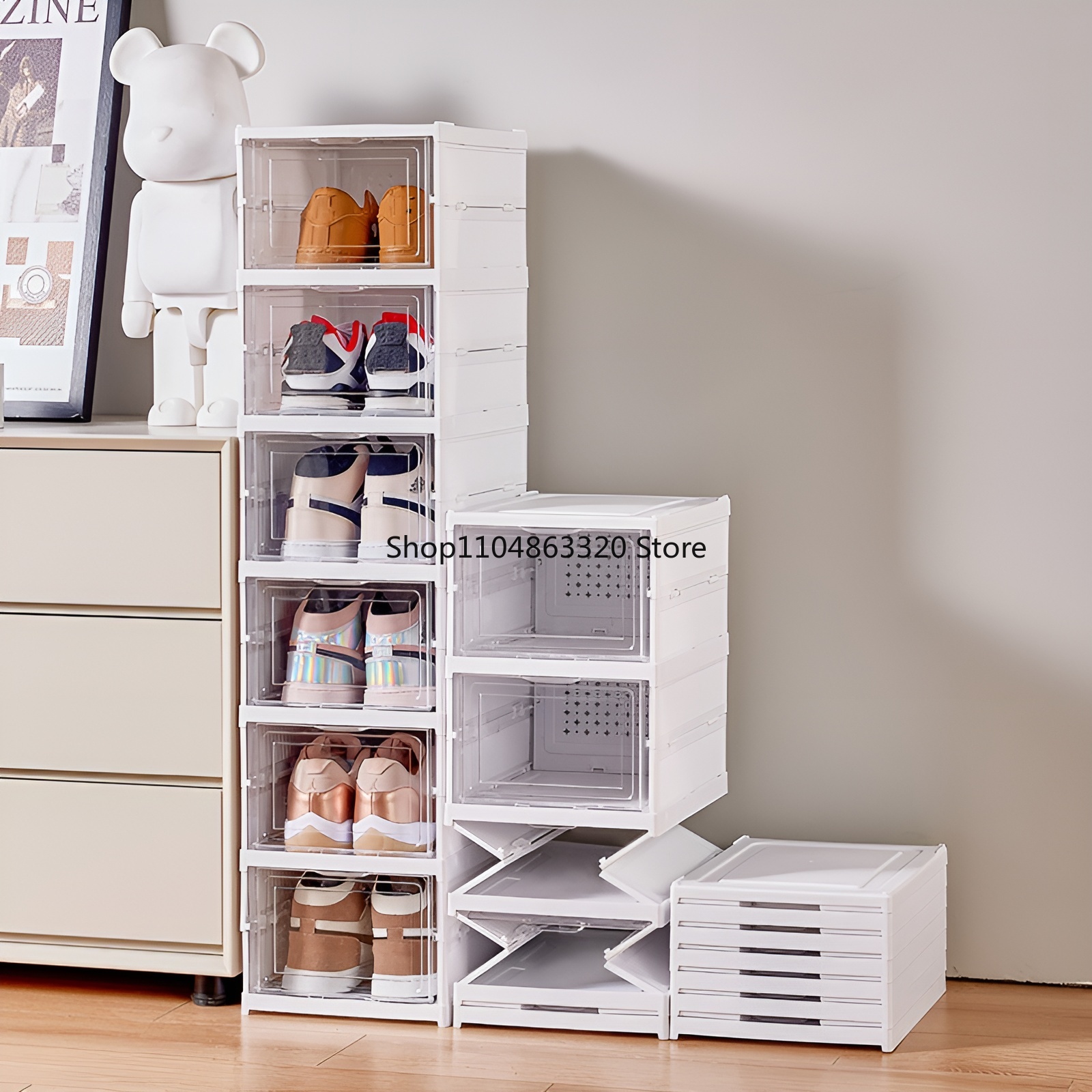 Shoe Box Display - 6 Layers Shoes Box Foldable Transparent