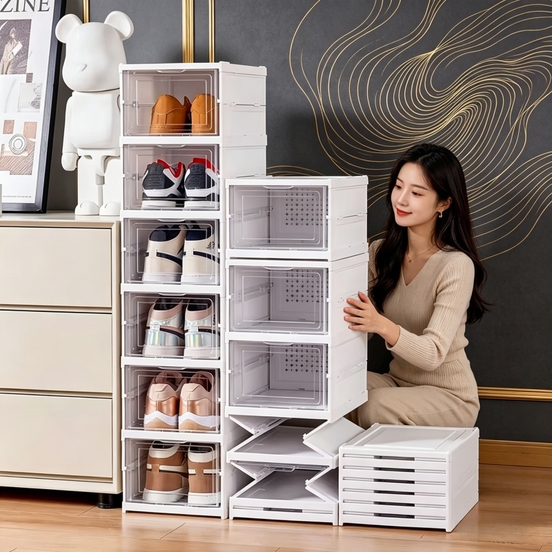 Shoe Box Display - 6 Layers Foldable Transparent Shoes Storage